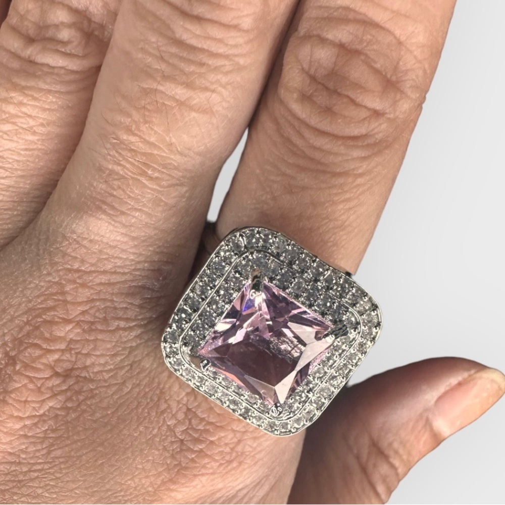 Fashion Jewellery American Diamonds with Pink Crystal Adjustable Statement Ring